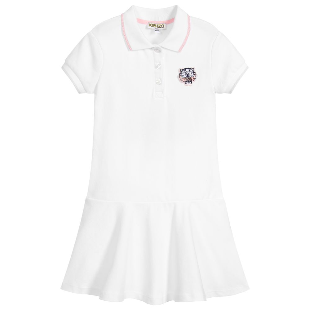 KENZO KIDS - Girls White Cotton Polo Dress | Childrensalon