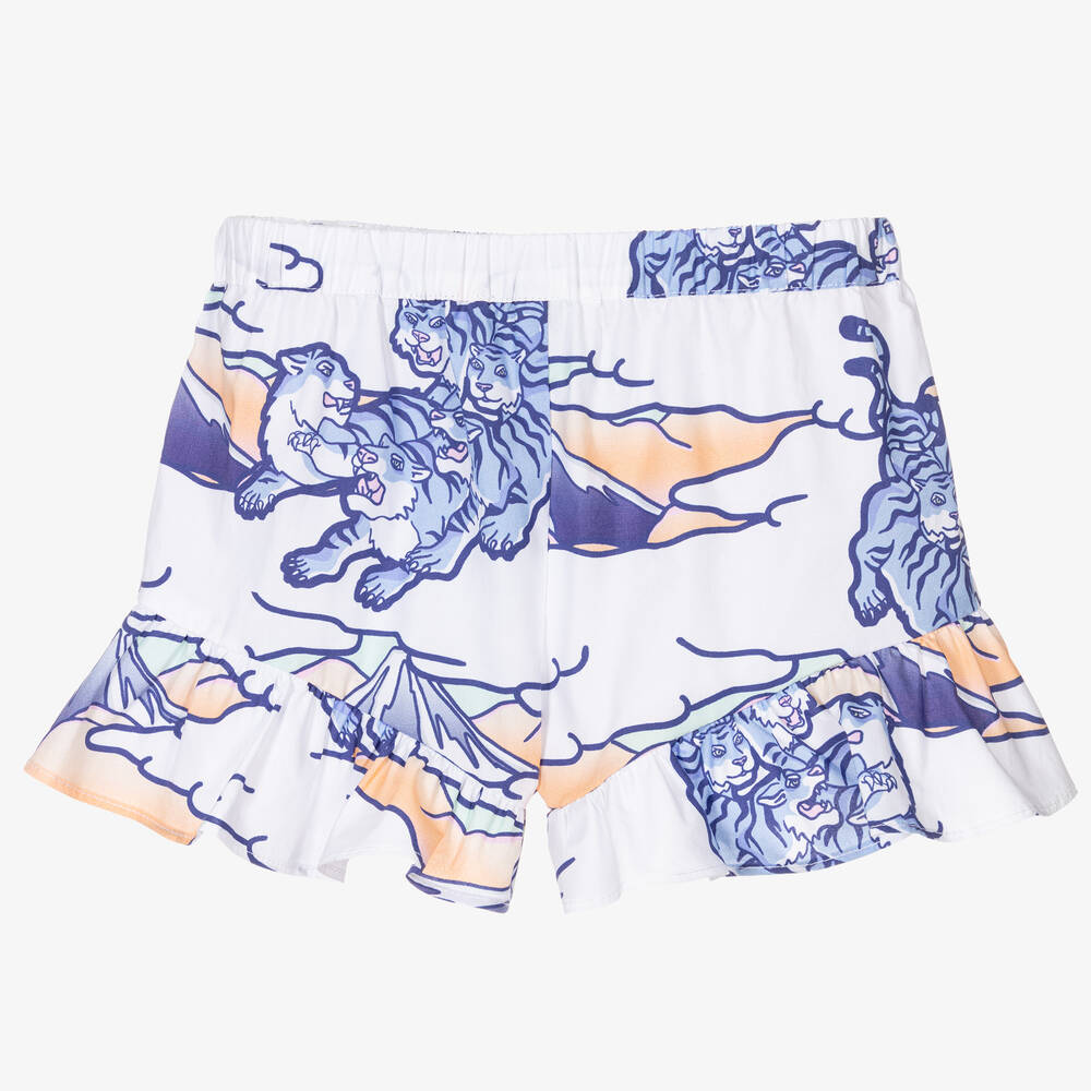 كينزو كيدز-شورت أطفال بناتي قطن بوبلين لون أبيض وأزرق | Childrensalon Outlet