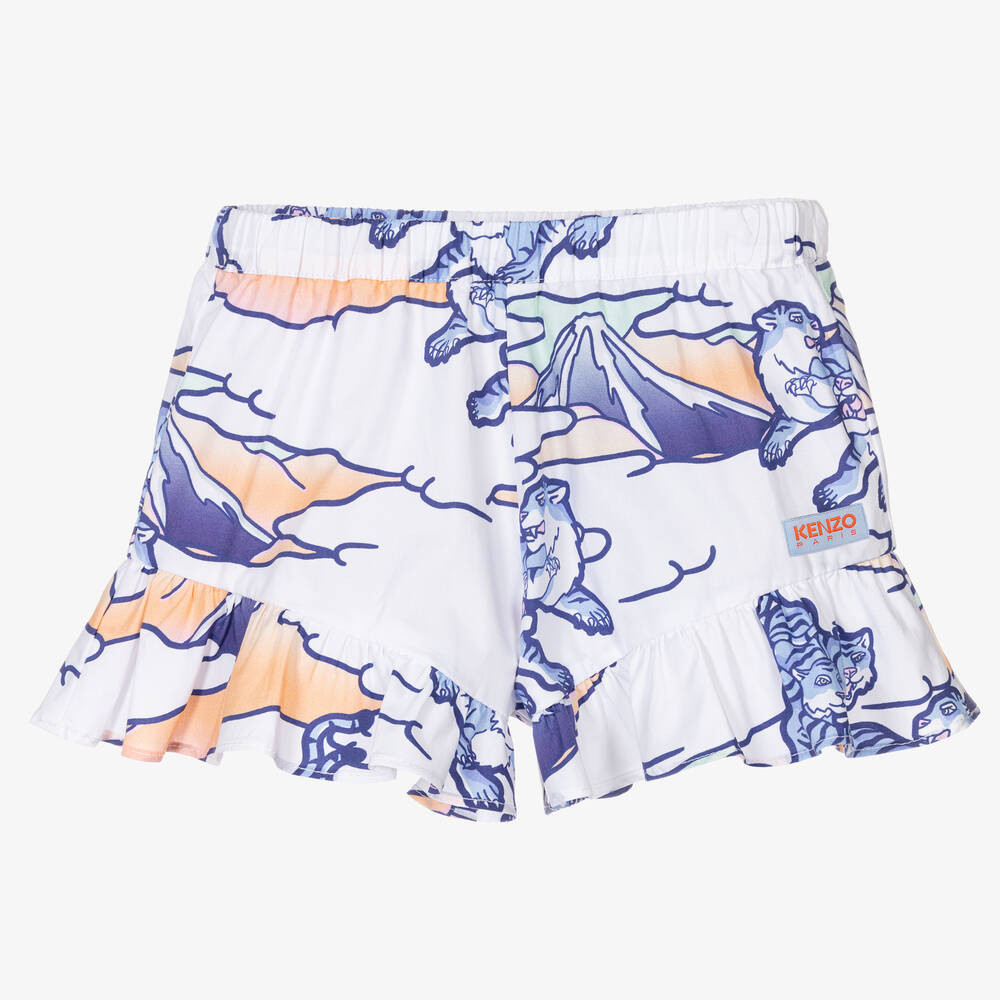 KENZO KIDS - Girls White Cotton Poplin Shorts | Childrensalon