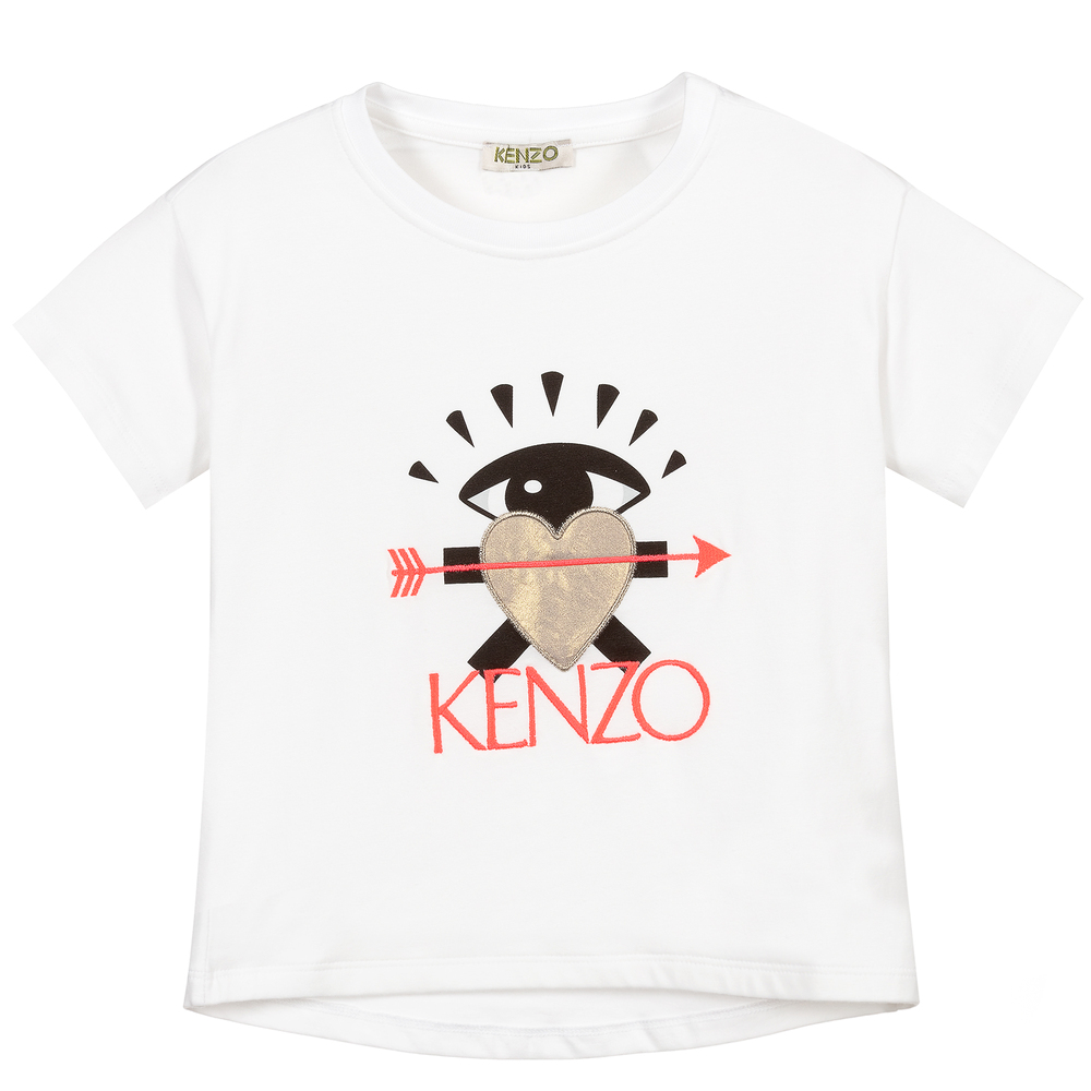 KENZO KIDS - Girls White Cotton T-Shirt | Childrensalon