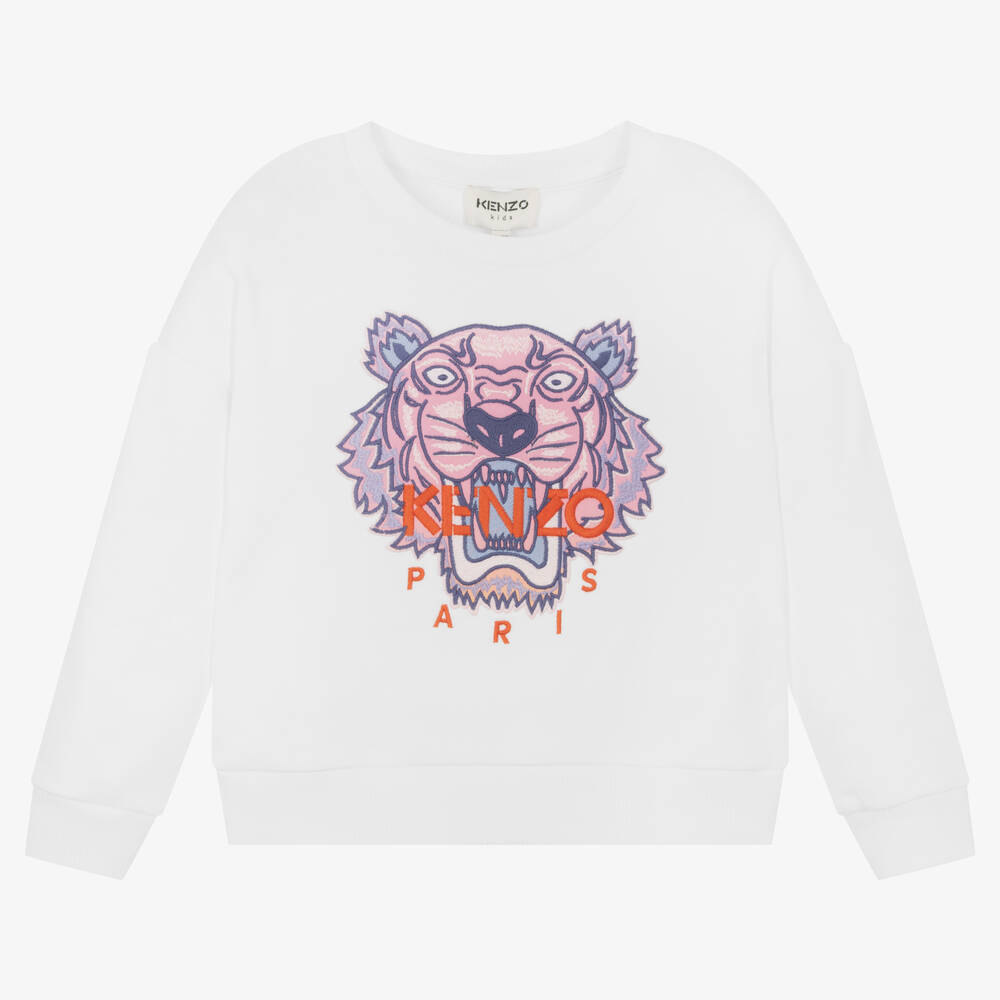 KENZO KIDS - Sweat blanc en coton tigre fille | Childrensalon