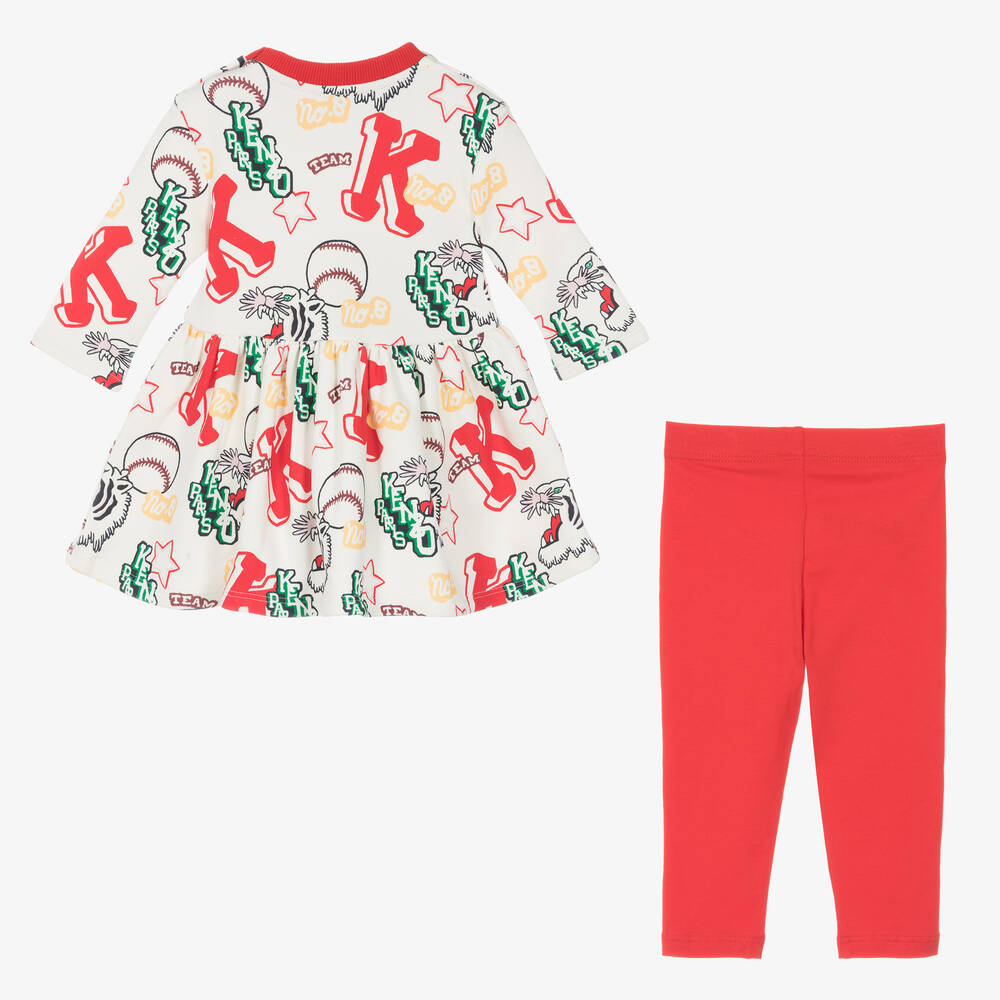 KENZO KIDS-Белое платье с тиграми и легинсы из хлопка | Childrensalon Outlet