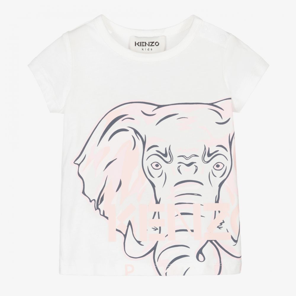 KENZO KIDS - Weißes T-Shirt mit Elefanten-Print (M) | Childrensalon