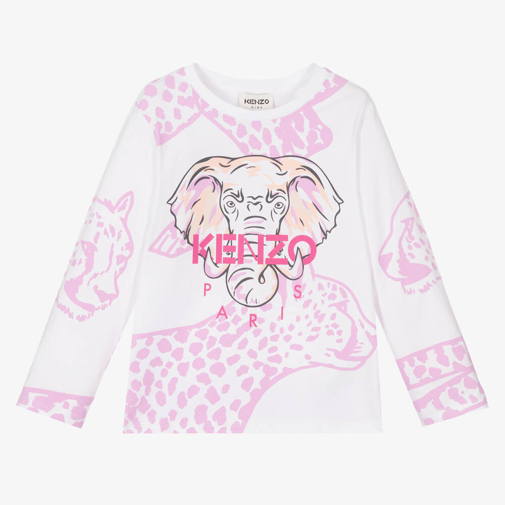 KENZO KIDS - Белый топ со слоном для девочек | Childrensalon