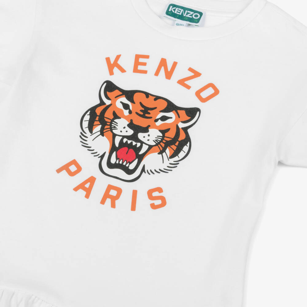 KENZO KIDS-Girls White Jersey Tiger Dress | Childrensalon Outlet