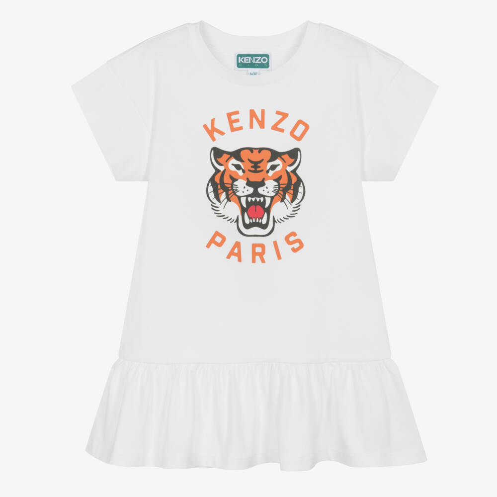 KENZO KIDS-Girls White Jersey Tiger Dress | Childrensalon Outlet