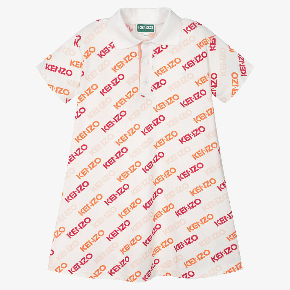 KENZO KIDS - Girls White Logo Polo Dress  | Childrensalon