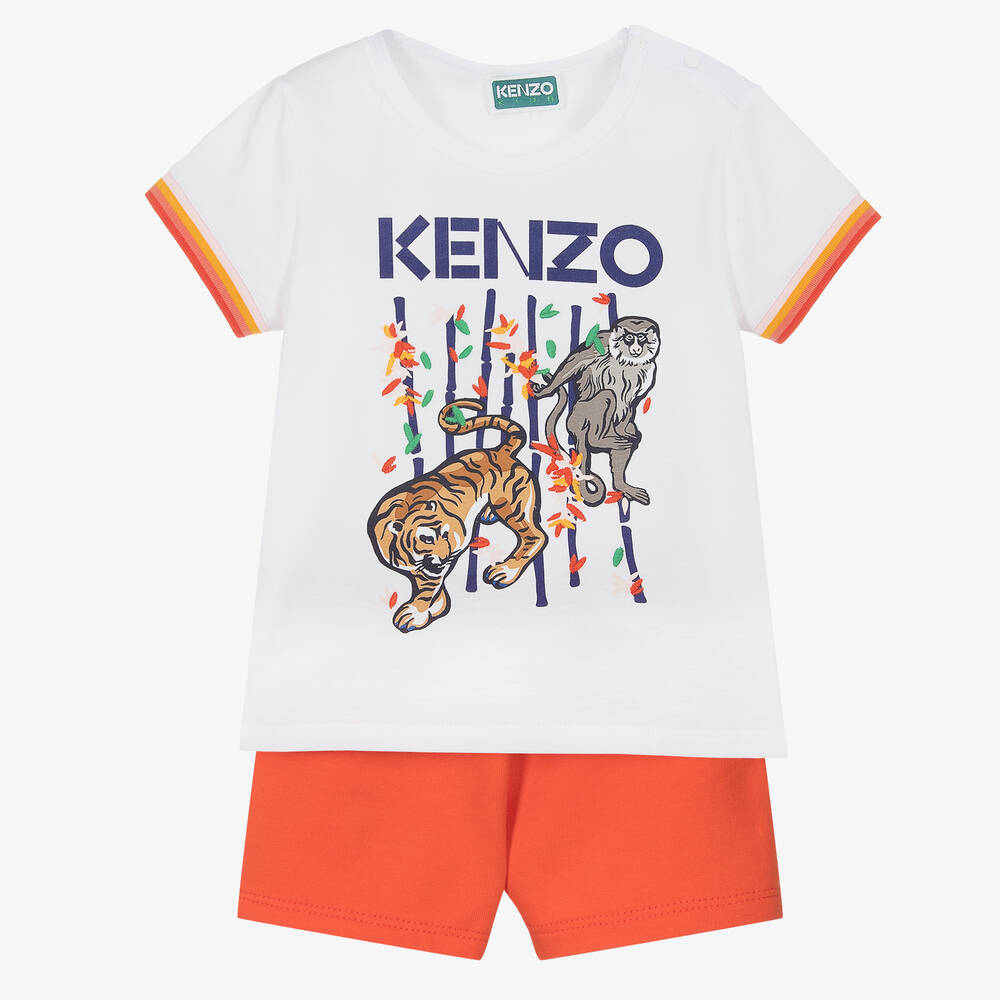 KENZO KIDS - Girls White & Orange Cotton Shorts Set | Childrensalon