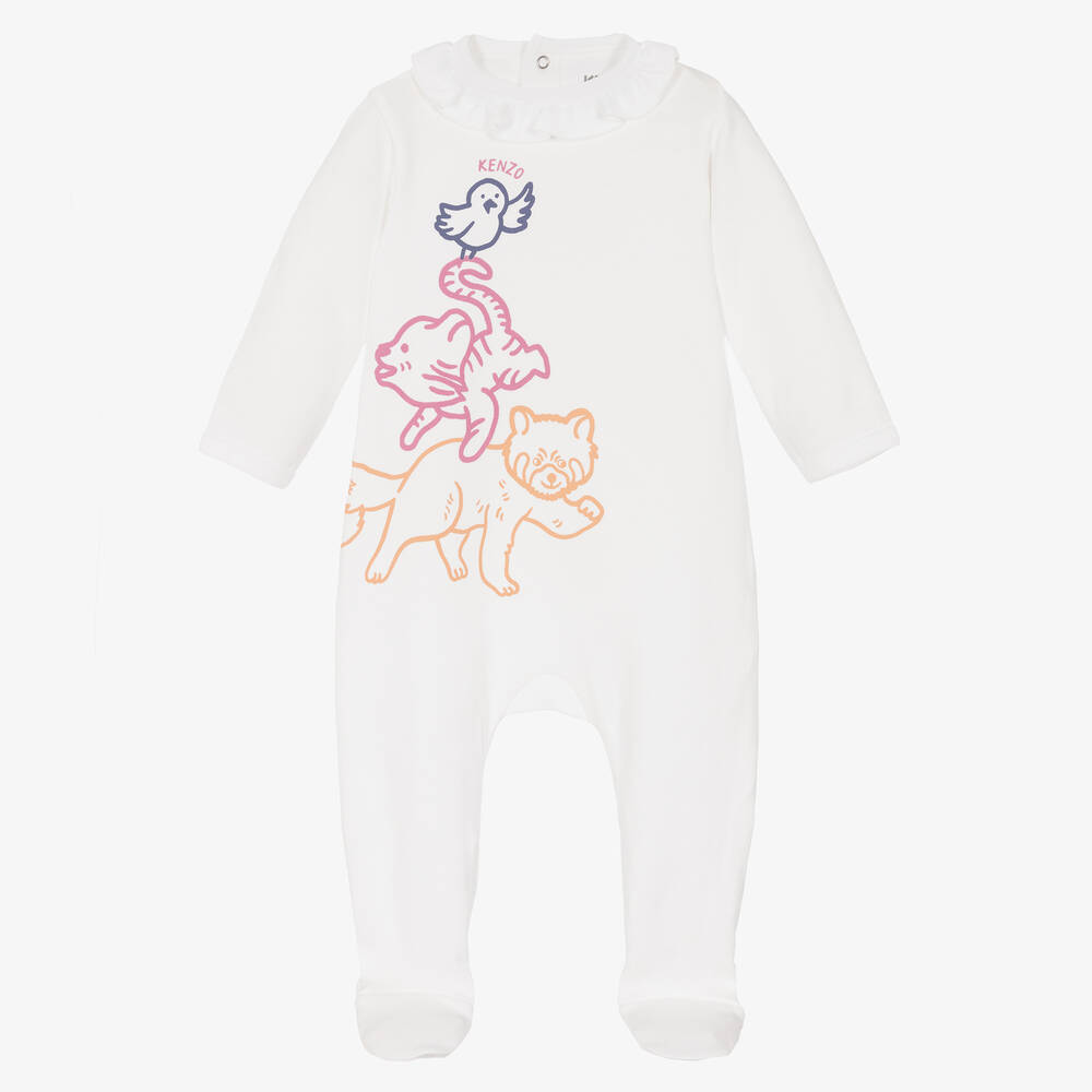 KENZO KIDS - Girls White Organic Cotton Babygrow | Childrensalon