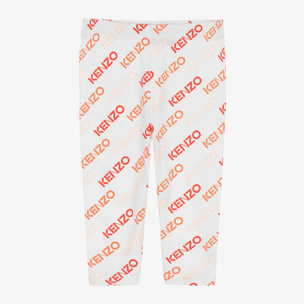KENZO KIDS-Girls White & Pink Cotton Leggings | Childrensalon Outlet