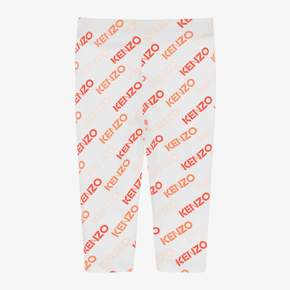 KENZO KIDS-Girls White & Pink Cotton Leggings | Childrensalon Outlet