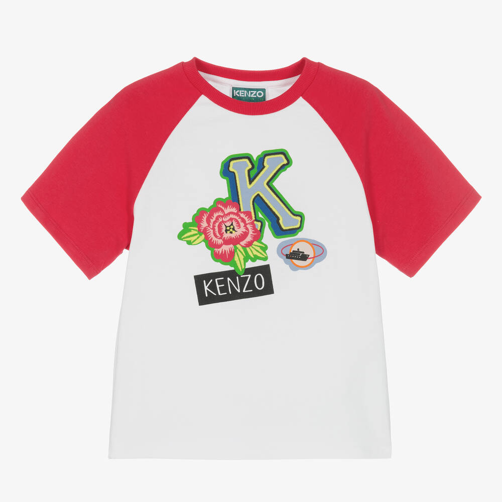 KENZO KIDS - T-Shirt in Weiß und Pink (M) | Childrensalon