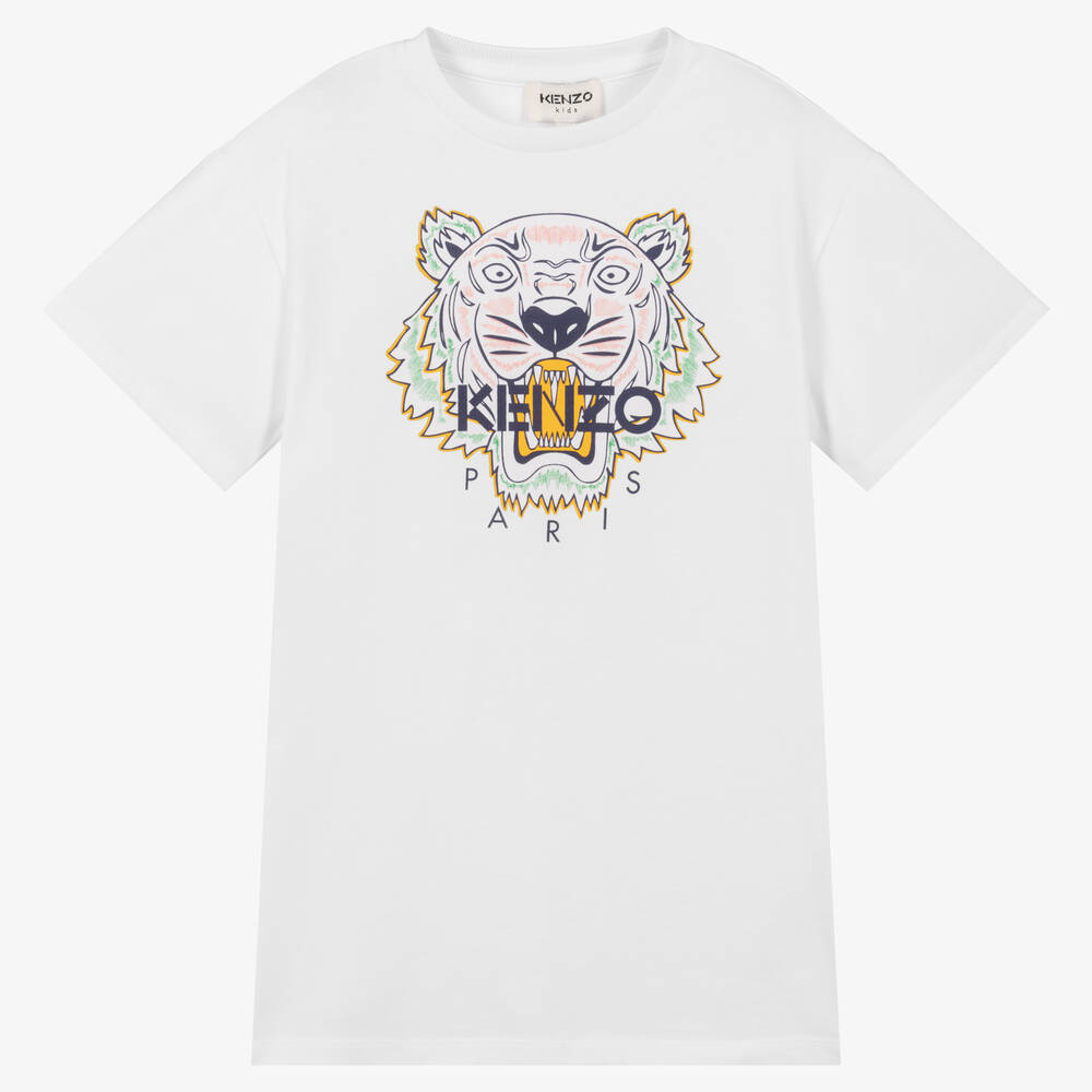 KENZO KIDS - Girls White Tiger Organic Cotton Dress | Childrensalon
