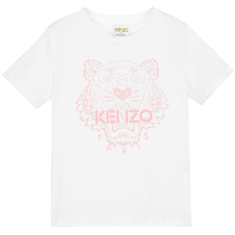 KENZO KIDS - تيشيرت قطن عضوي لون أبيض للبنات | Childrensalon