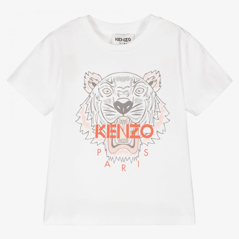 KENZO KIDS - تيشيرت قطن عضوي لون أبيض للبنات | Childrensalon