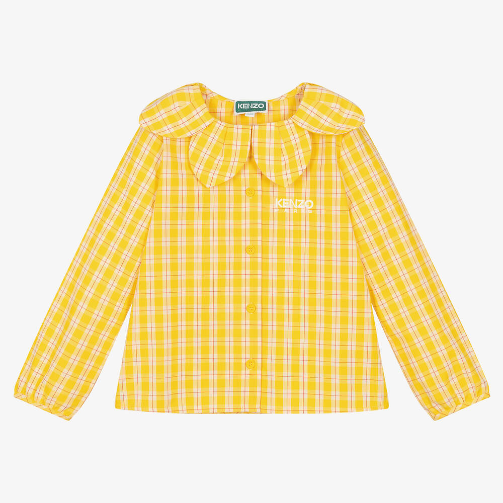 KENZO KIDS - Girls Yellow Check Cotton Blouse  | Childrensalon