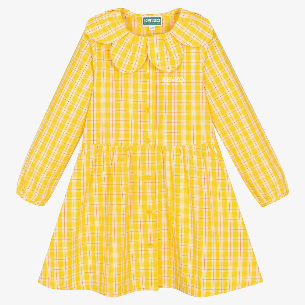 KENZO KIDS - فستان قطن بوبلين بياقة لون أصفر | Childrensalon