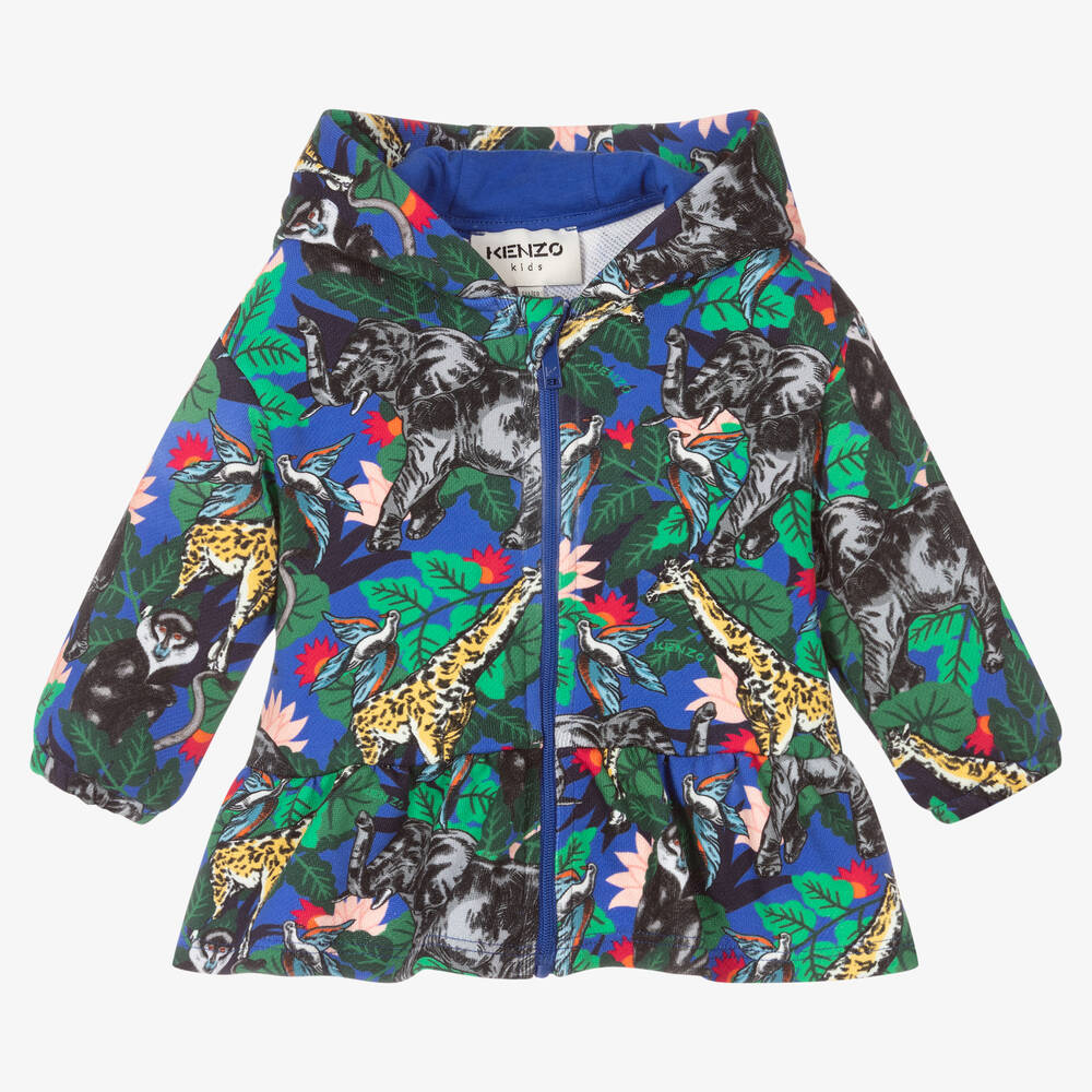 KENZO KIDS - Kapuzenjacke mit Dschungel-Muster in Grün und Blau | Childrensalon