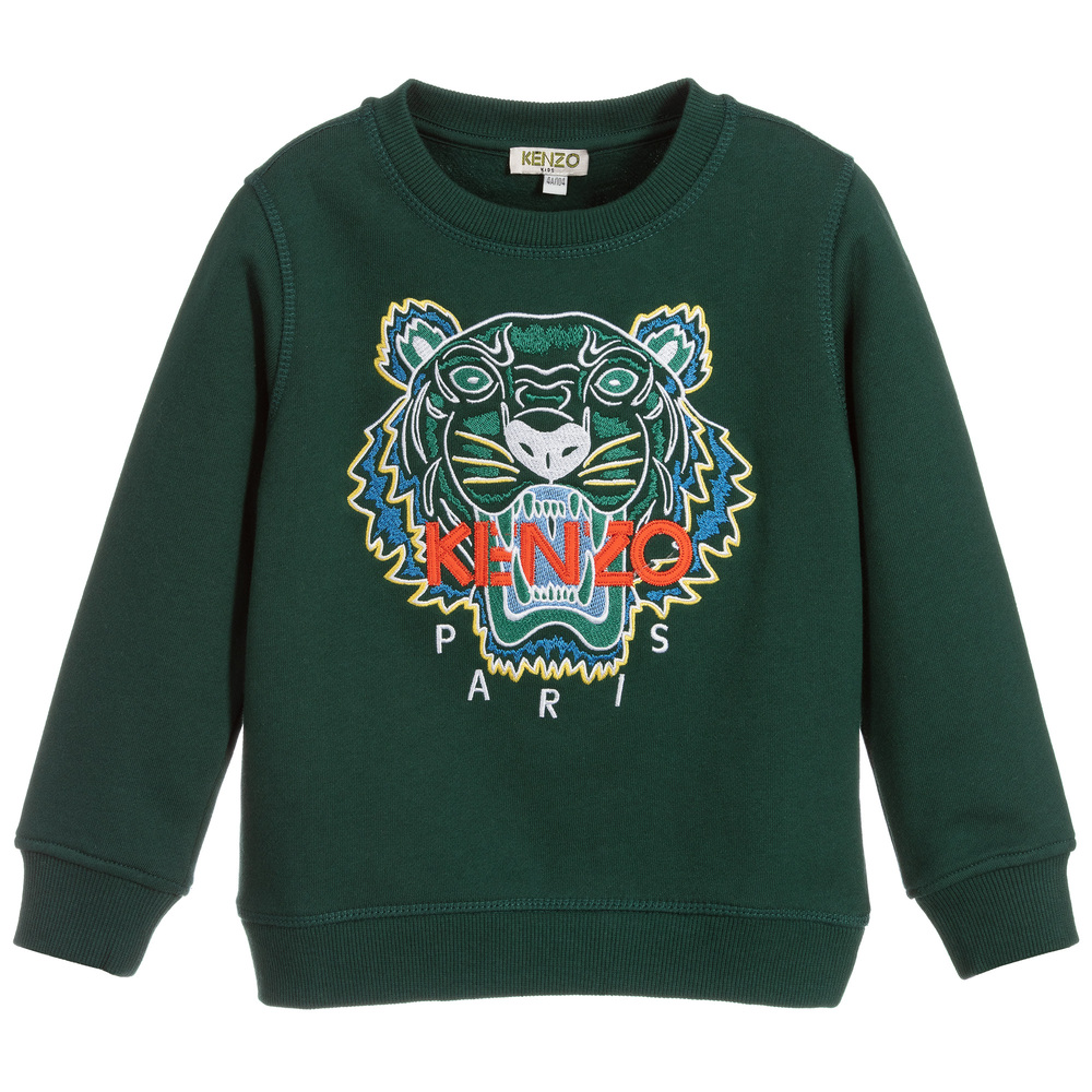 KENZO KIDS - Green Cotton Tiger Sweatshirt | Childrensalon