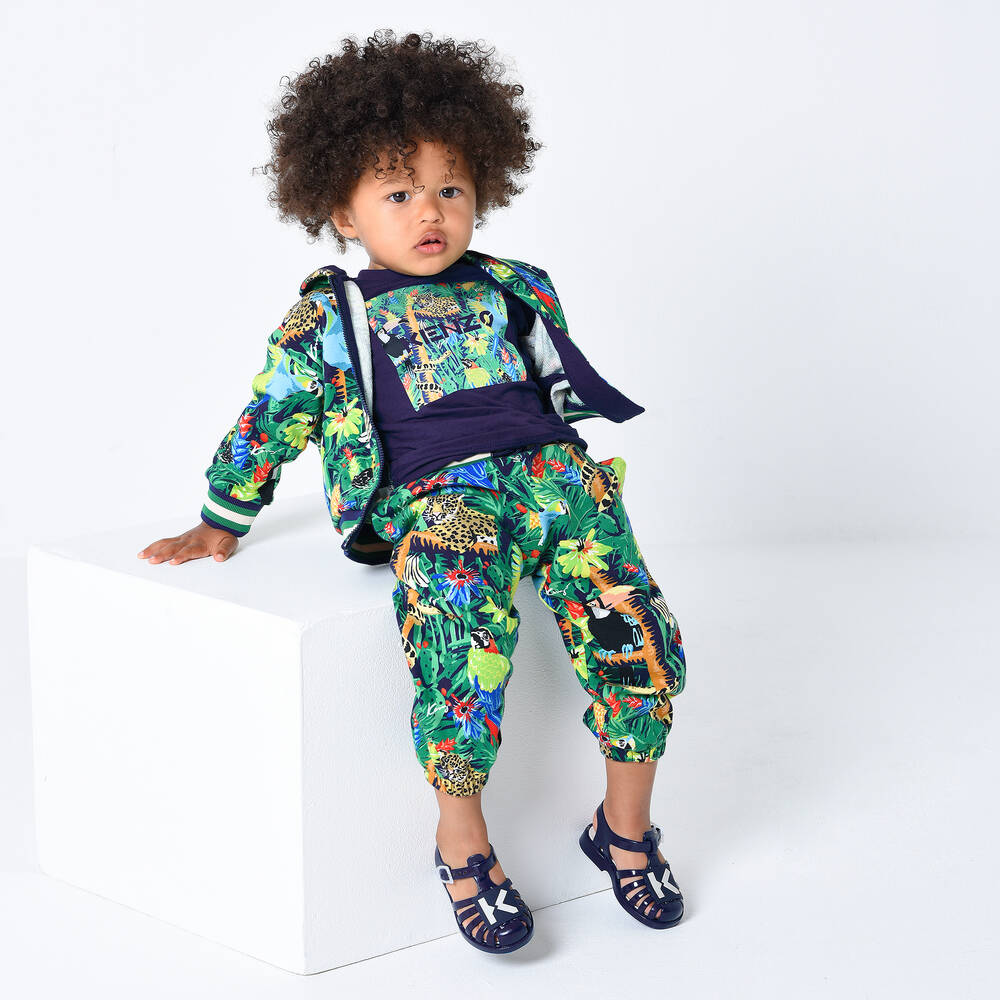KENZO KIDS-Зеленые хлопковые джоггеры с тропическим принтом | Childrensalon Outlet