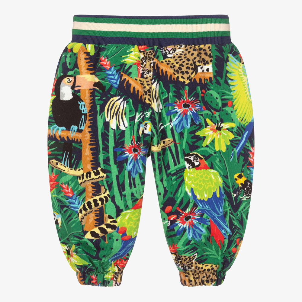 KENZO KIDS-Зеленые хлопковые джоггеры с тропическим принтом | Childrensalon Outlet