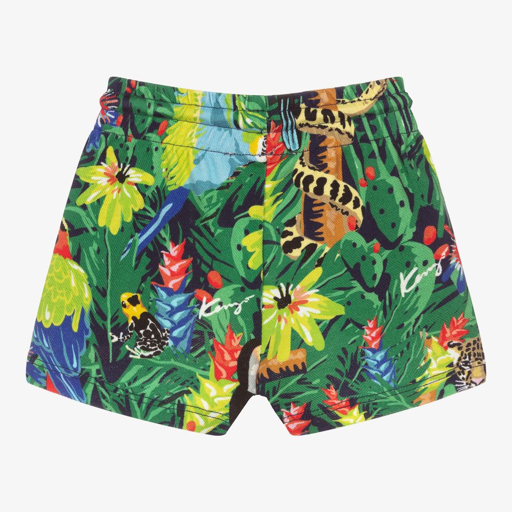 KENZO KIDS-Green Cotton Tropical Shorts  | Childrensalon Outlet