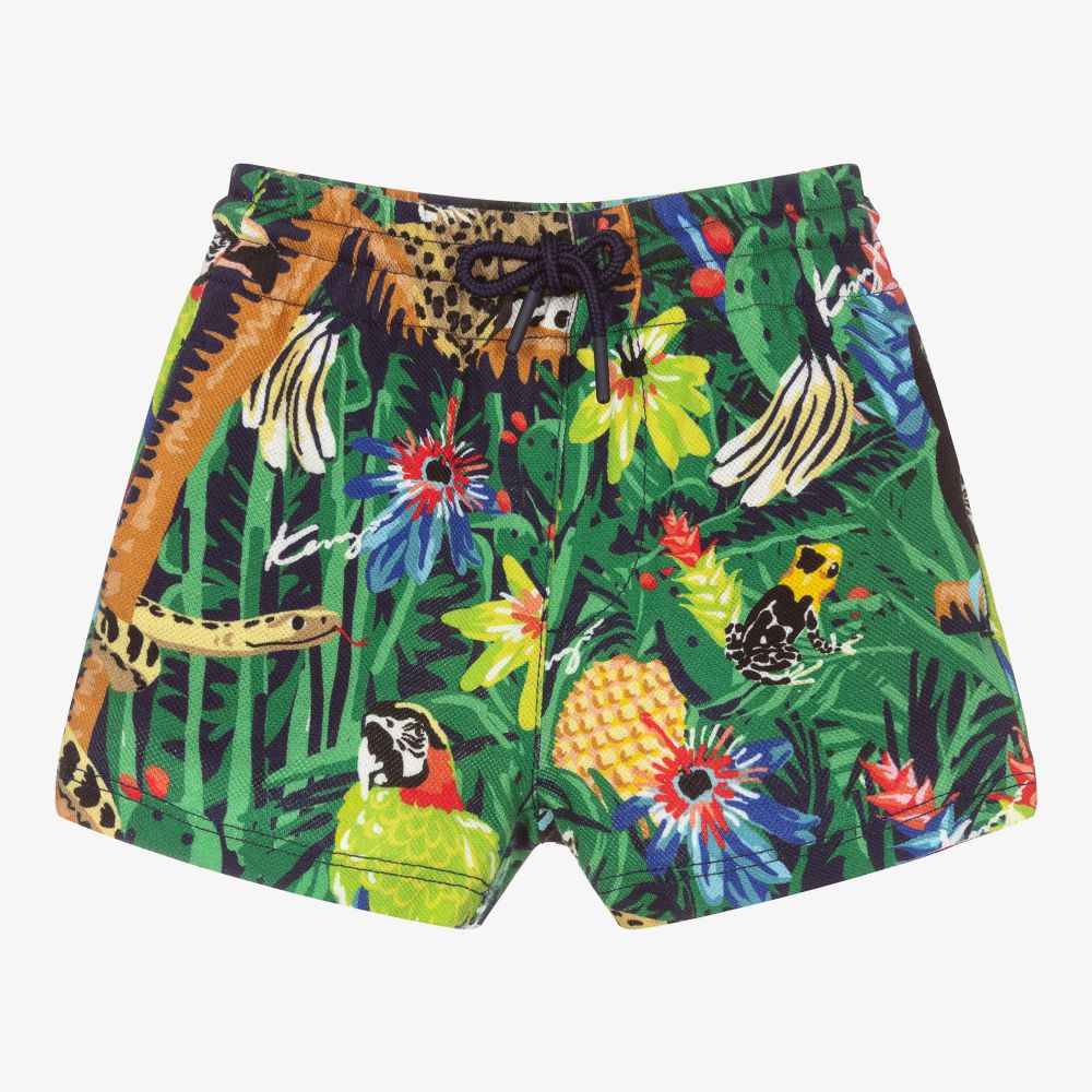 KENZO KIDS - Green Cotton Tropical Shorts  | Childrensalon