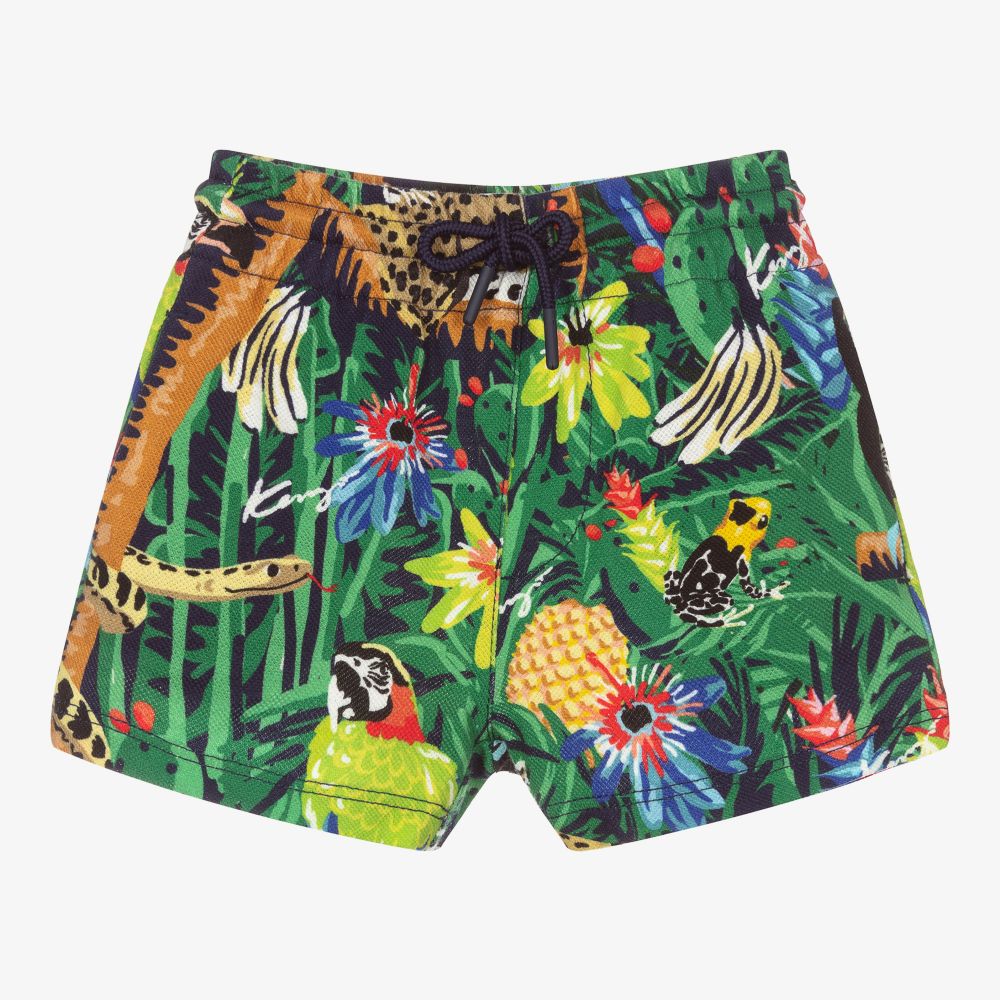 KENZO KIDS-Зеленые хлопковые шорты с тропическим принтом | Childrensalon Outlet