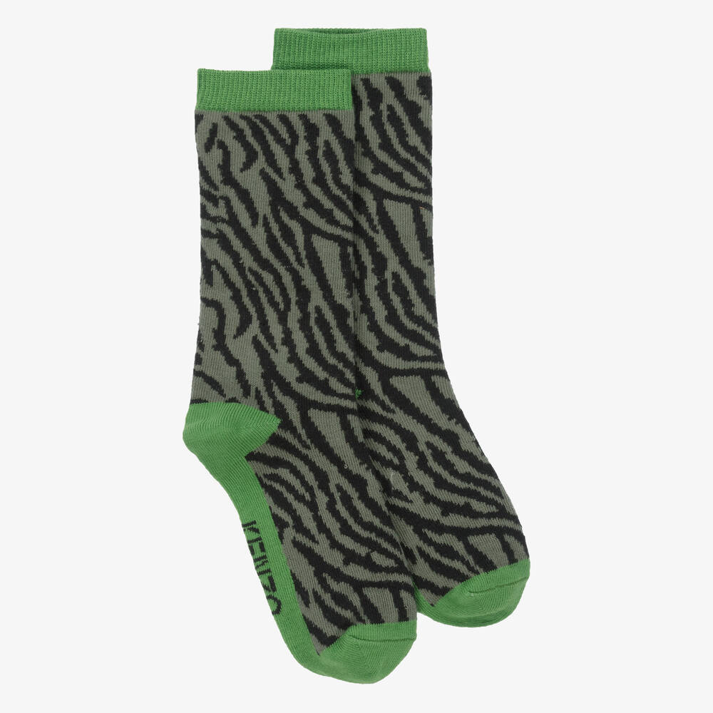 KENZO KIDS - Chaussettes vertes zébrées KOTORA | Childrensalon