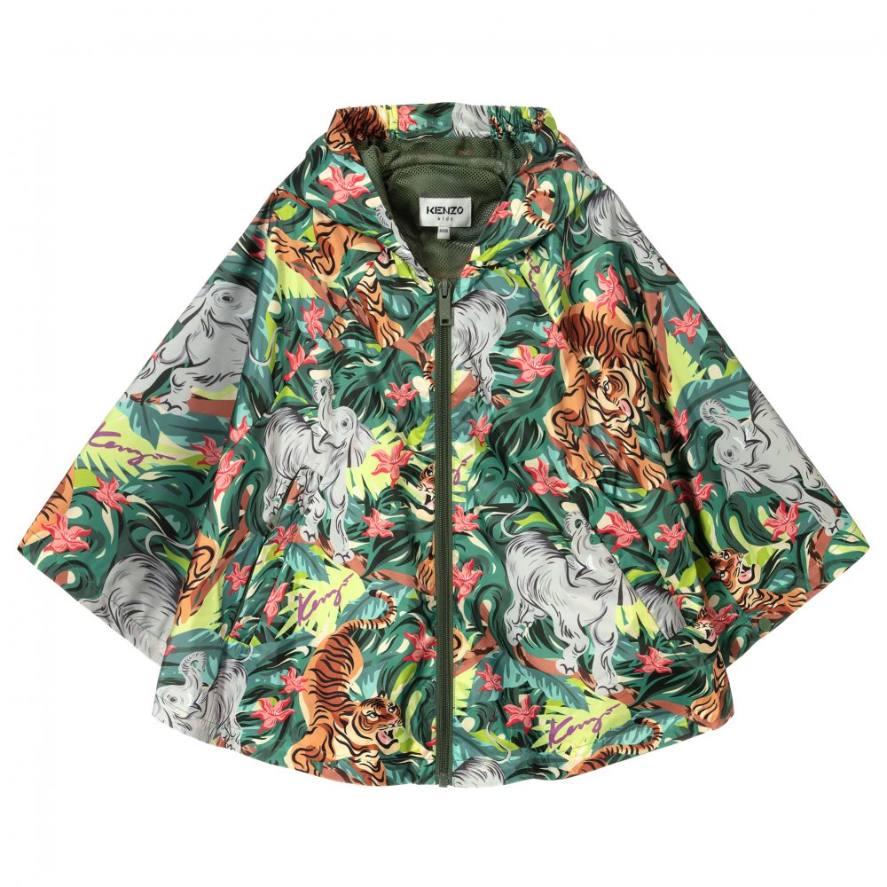 KENZO KIDS - Grünes Tiger-Cape mit verstaubarem Design | Childrensalon