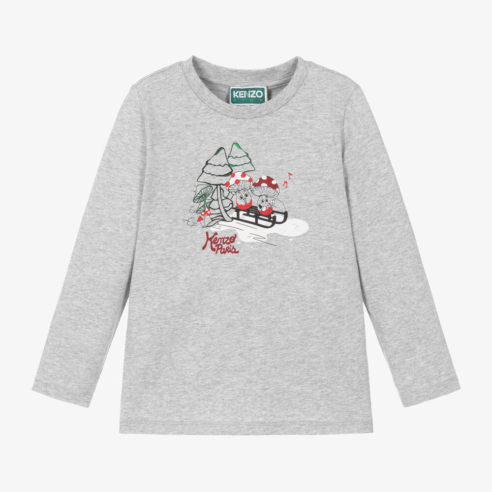 KENZO KIDS - Grey Cotton Festive Toadstool Top | Childrensalon