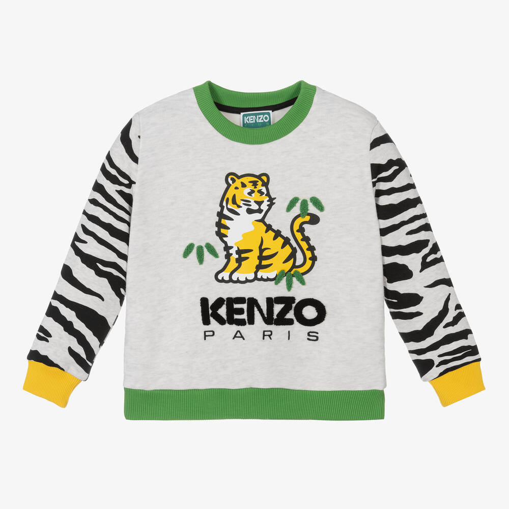 KENZO KIDS - سويتشيرت قطن لون رمادي   | Childrensalon