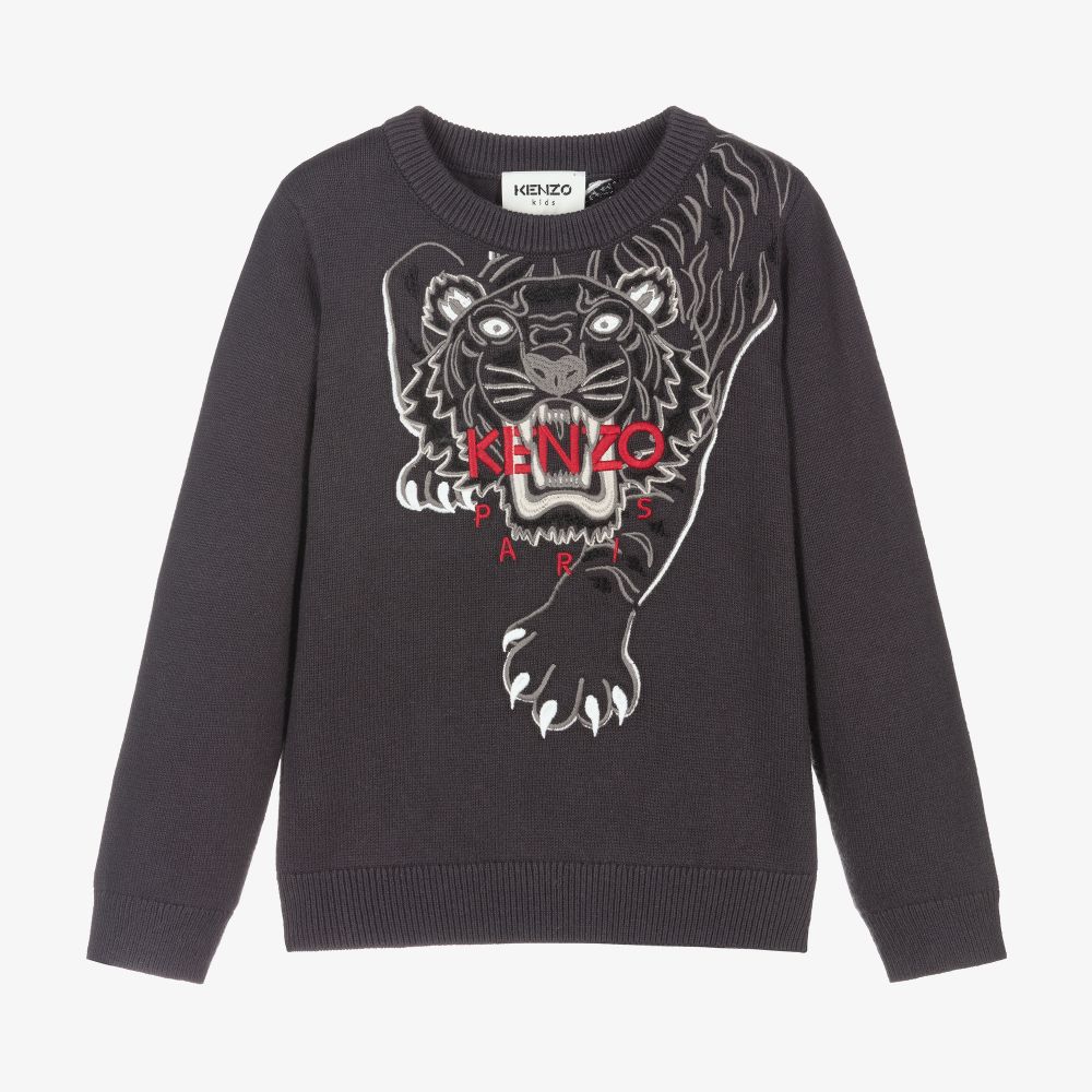 KENZO KIDS - Grey Cotton Tiger Jumper | Childrensalon