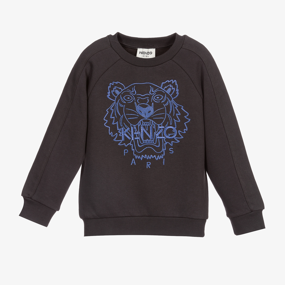 KENZO KIDS - Grey Cotton Tiger Sweatshirt | Childrensalon
