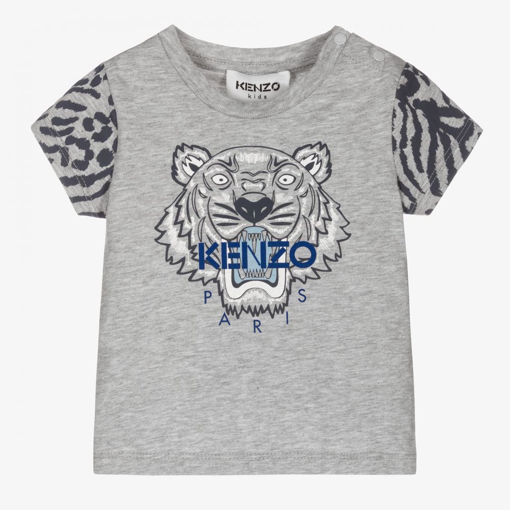 KENZO KIDS - Grey Cotton Tiger T-Shirt | Childrensalon
