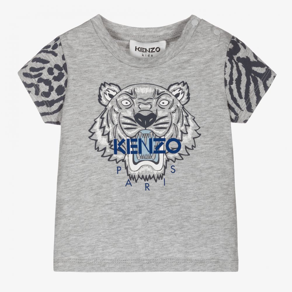 KENZO KIDS - Graues Baumwoll-T-Shirt mit Tiger-Print  | Childrensalon