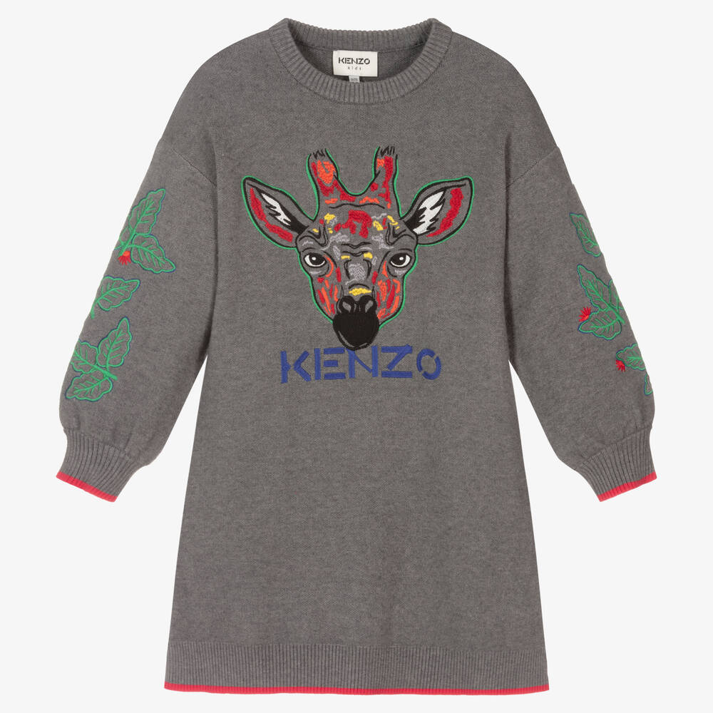 KENZO KIDS - Grey Giraffe Knitted Dress | Childrensalon