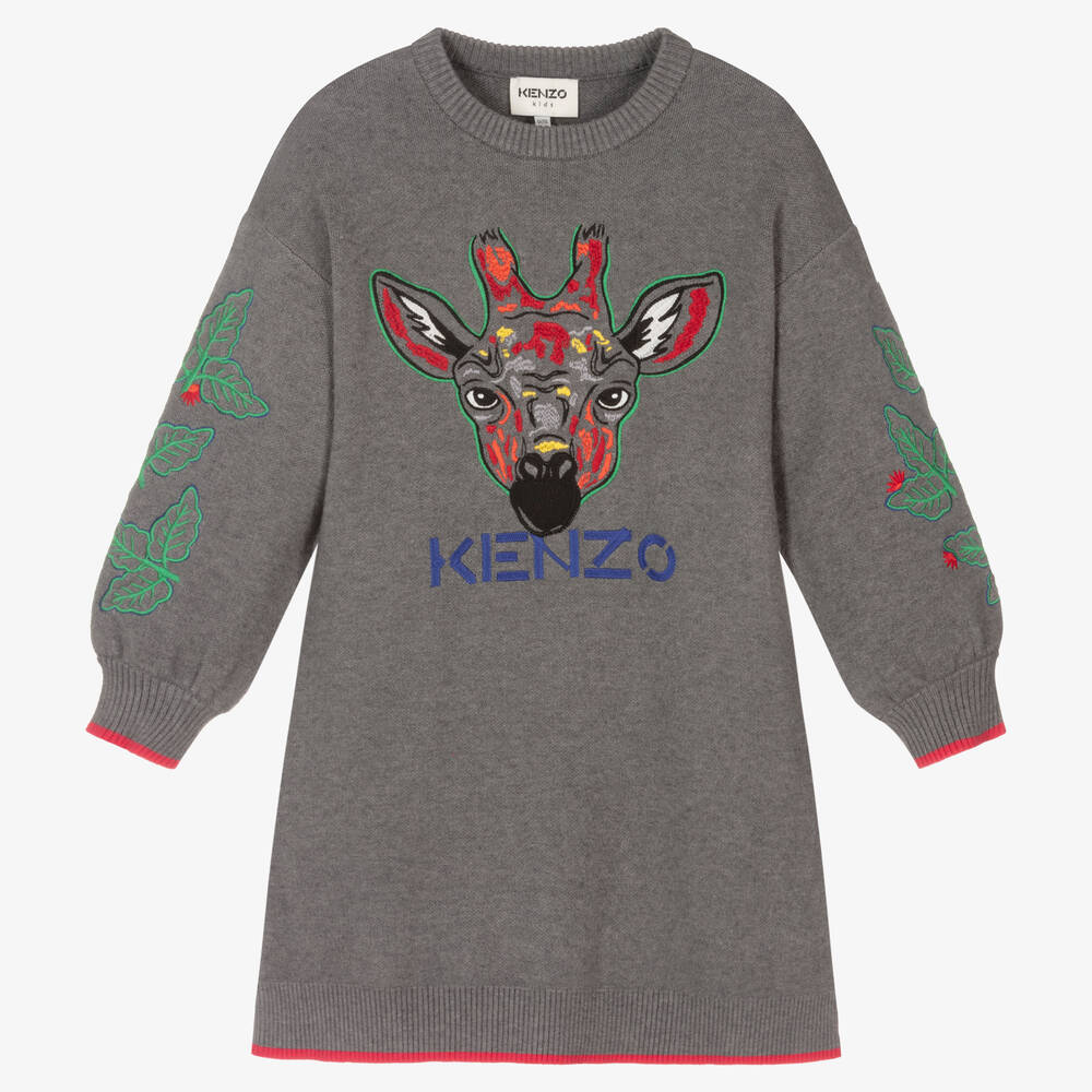KENZO KIDS-Grey Giraffe Knitted Dress | Childrensalon Outlet