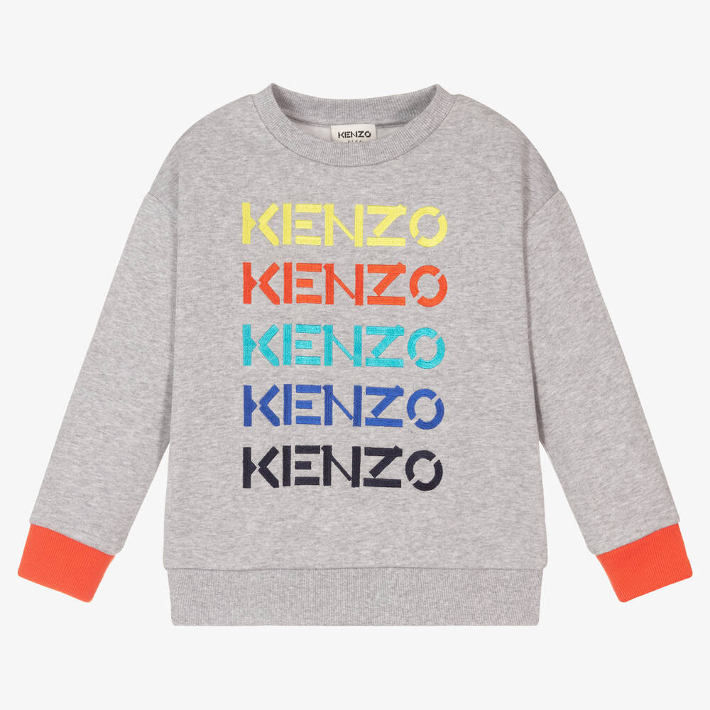 KENZO KIDS - سويتشيرت قطن جيرسي لون رمادي مونس للأولاد | Childrensalon