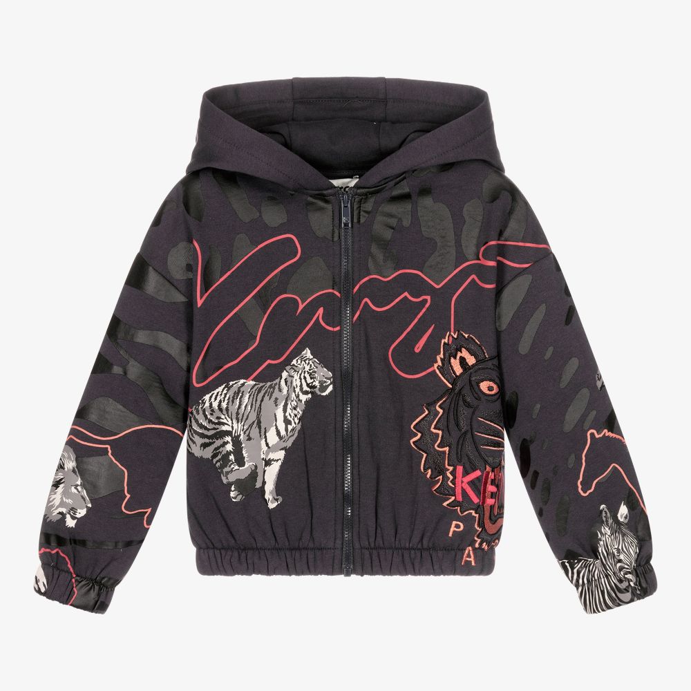 KENZO KIDS - Graue Logo-Kapuzenjacke mit Reißverschluss | Childrensalon