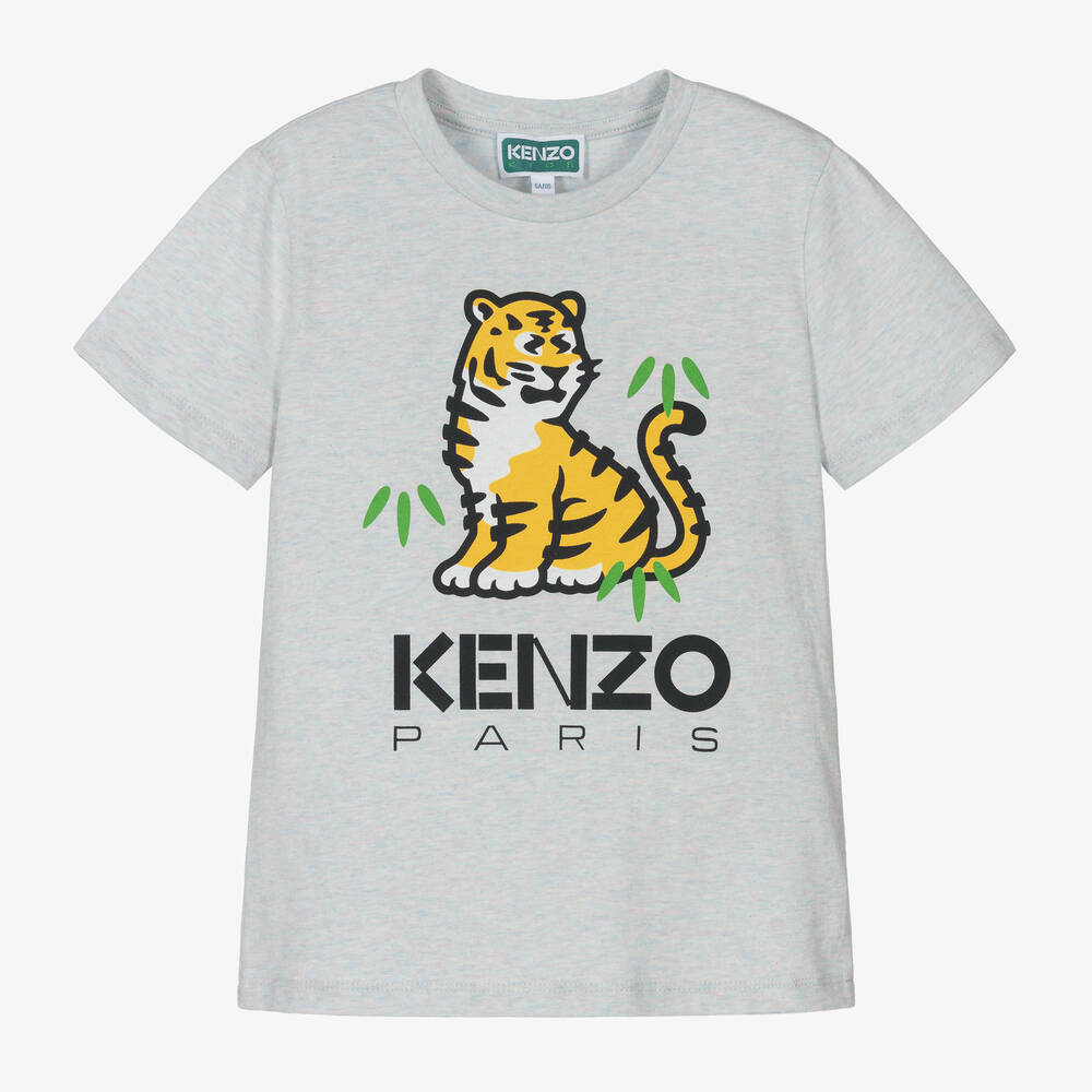 KENZO KIDS - تيشيرت قطن جيرسي لون رمادي مونس | Childrensalon