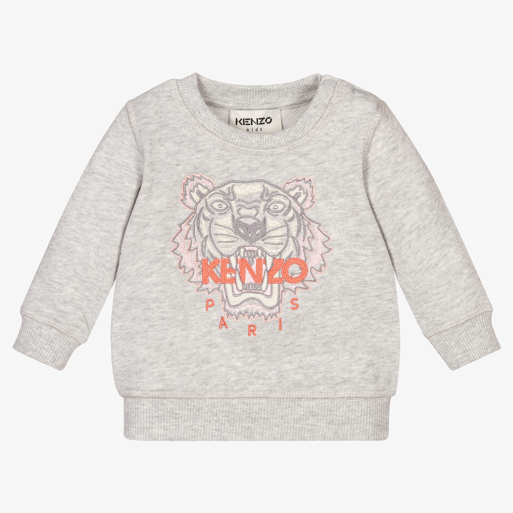 KENZO KIDS - سويتشيرت أطفال ولادي قطن لون رمادي | Childrensalon