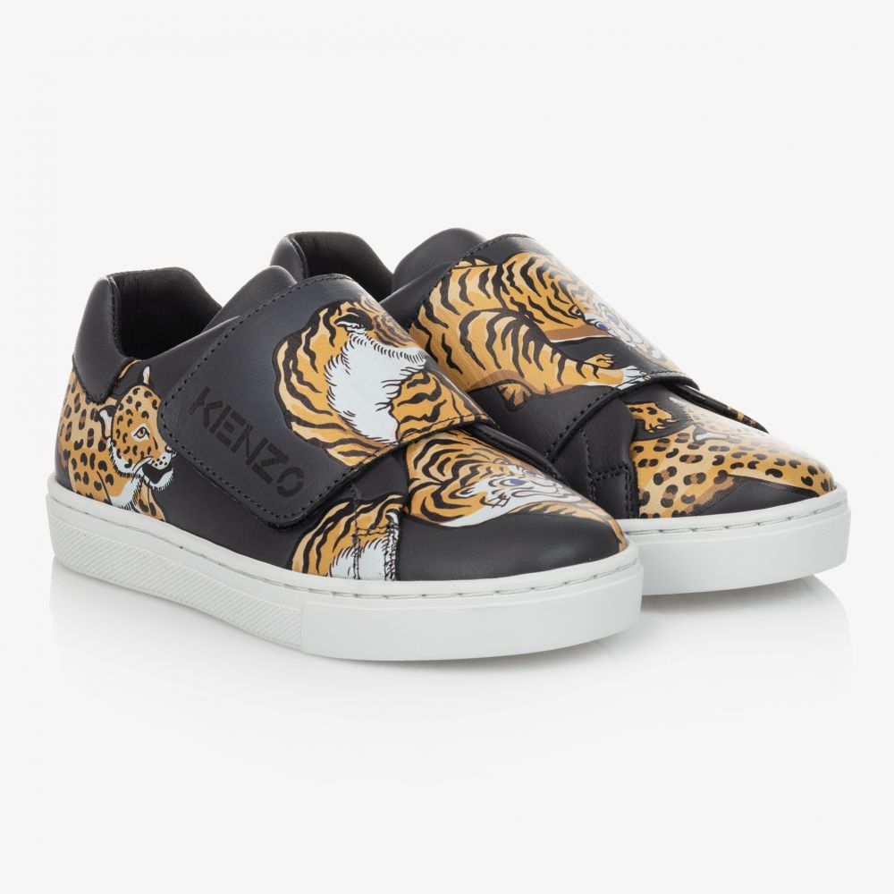 KENZO KIDS - Grey Tiger Leather Trainers | Childrensalon