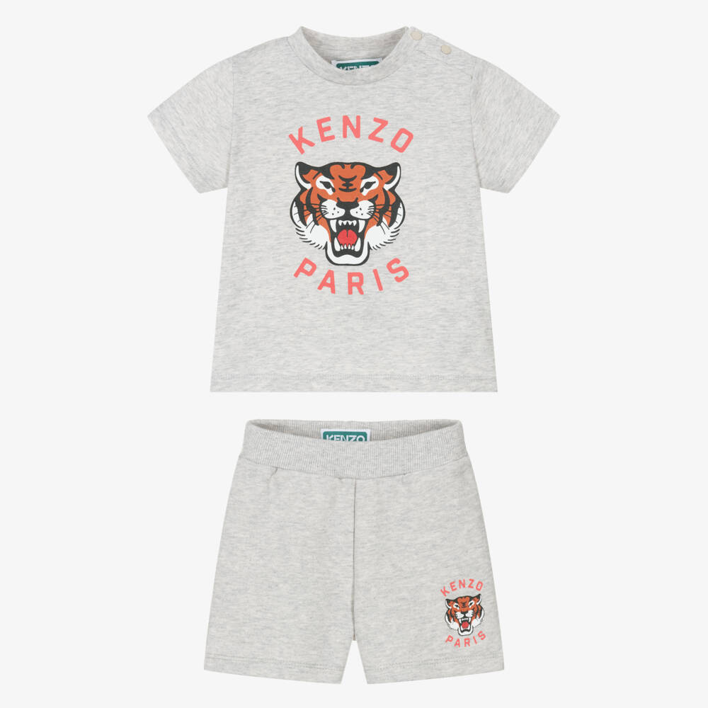 KENZO KIDS-Grey Tiger Logo Shorts Set | Childrensalon Outlet