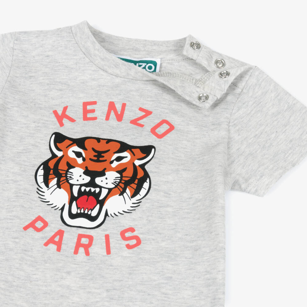 KENZO KIDS-Grey Tiger Logo Shorts Set | Childrensalon Outlet