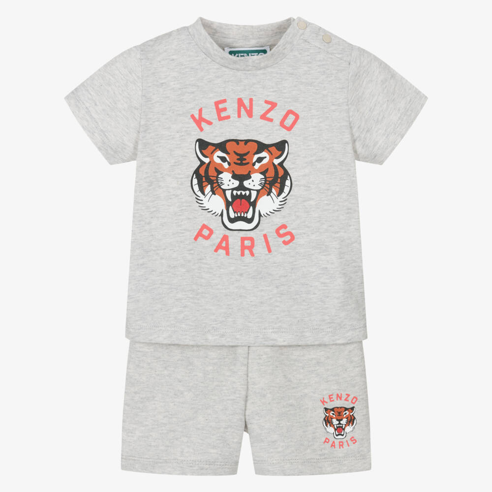 KENZO KIDS-Grey Tiger Logo Shorts Set | Childrensalon Outlet