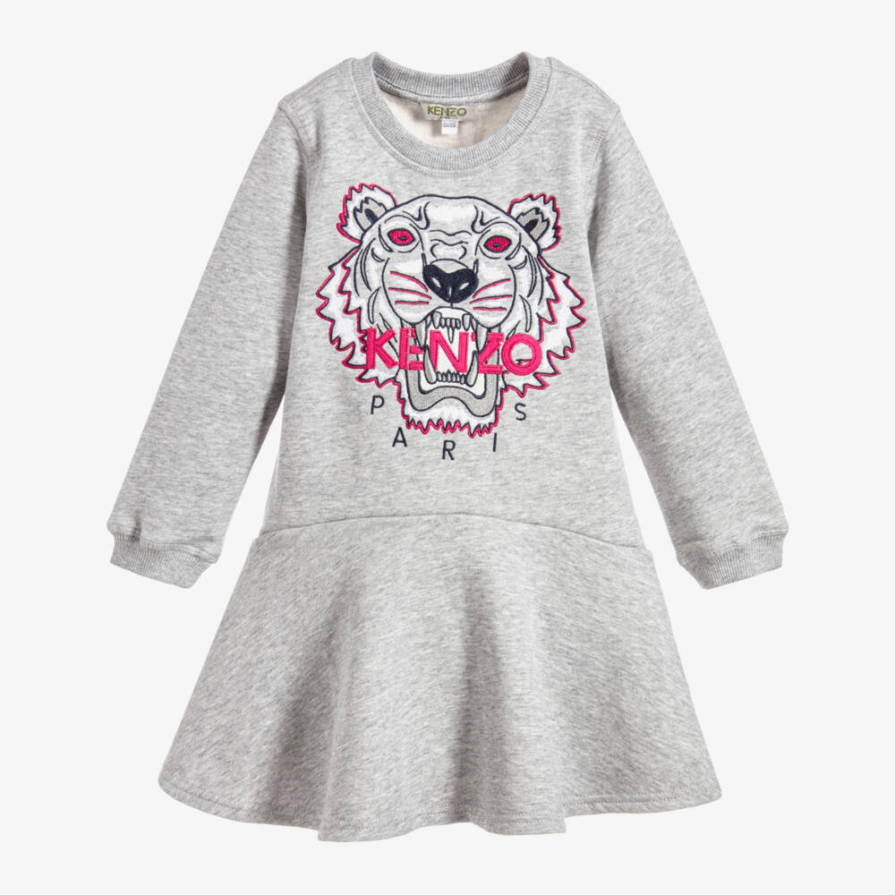 KENZO KIDS-Grey Tiger Sweatshirt Dress | Childrensalon Outlet