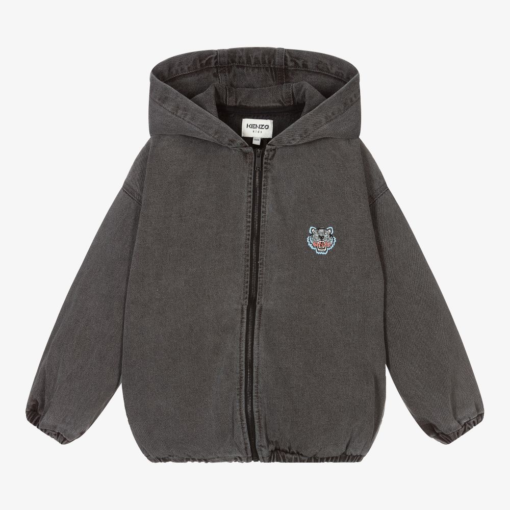 KENZO KIDS - Grey Tiger Zip-Up Denim Jacket | Childrensalon