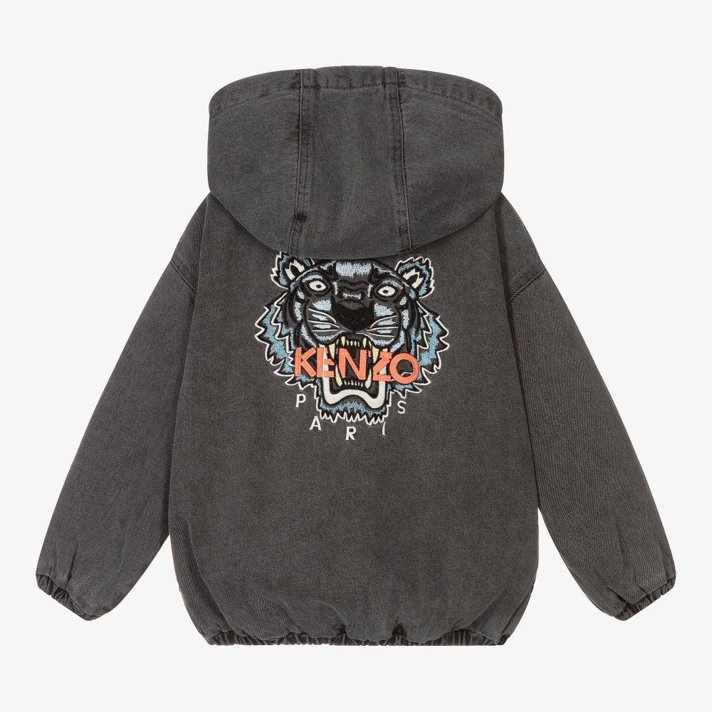 KENZO KIDS Grey Tiger Zip Up Denim Jacket Childrensalon Outlet