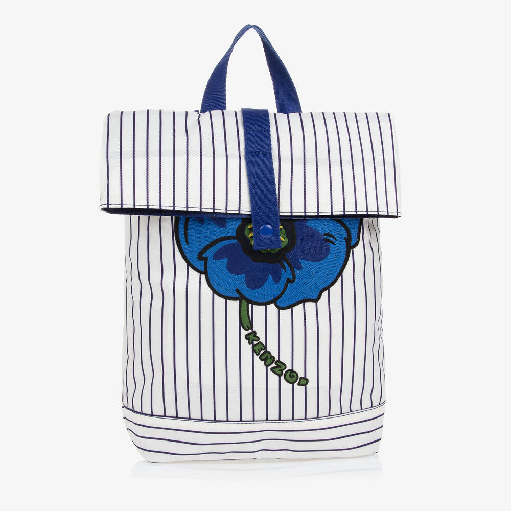 KENZO KIDS - Ivory & Blue Stripe Poppy Backpack (34cm) | Childrensalon